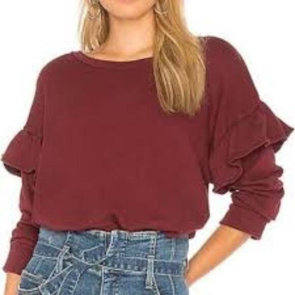 CURRENT/ELLIOT THE RUFFLE WOMEN SWEATSHIRT COLOR CABERNET SIZE 2 BRAND NEW - Picture 7 of 7
